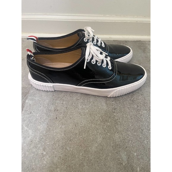Women's Thom Browne Soft Patent Leather Heritage Black Sneaker Size 11 - Picture 6 of 16